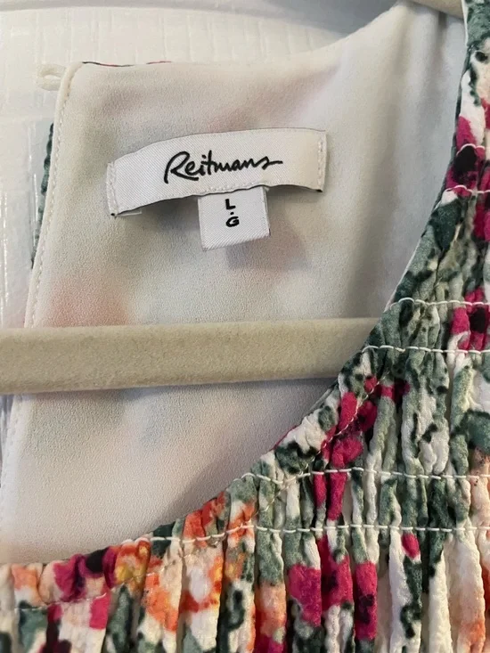 Reitmans Floral Smocked Dress in Pink, Green and Cream with Puff Sleeves - Picture 2 of 3